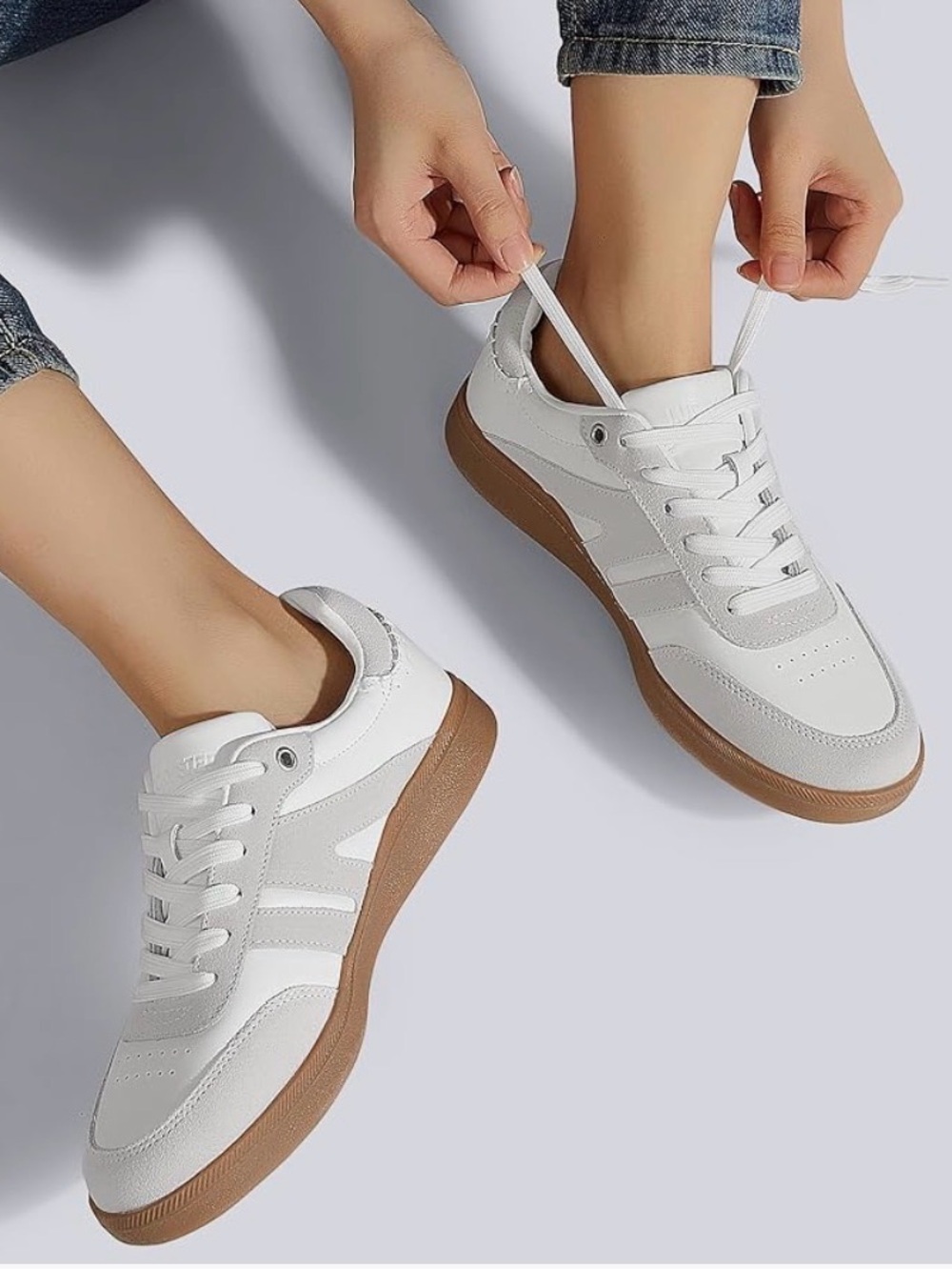 NWT  Low-Profile Lace-Up Sneakers in White and Tan